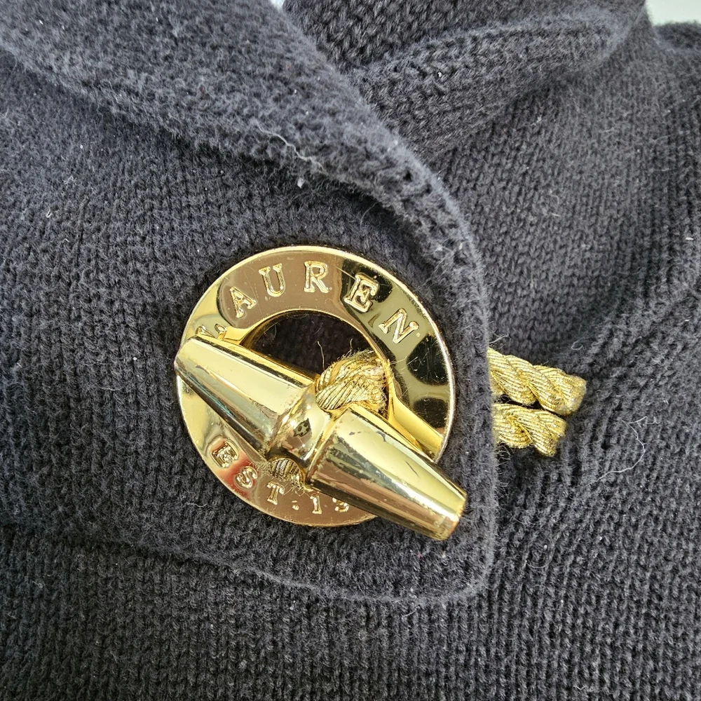 Lauren Ralph Lauren Black 100% Cotton Pullover Shawl Collar Gold Toggle Size L‎